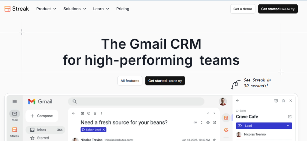 Streak CRM   [ Best Gmail-Native CRM for Small Teams ]