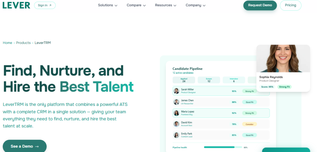  Lever (LeverTRM) – Best ATS + CRM Combo for Relationship-Driven Hiring