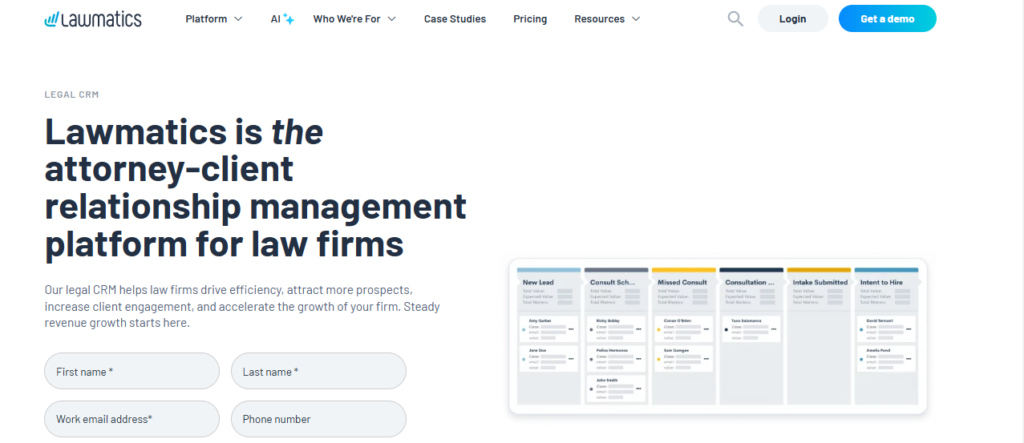 Lawmatics — Best CRM for Law Firms Prioritizing Lead Generation

